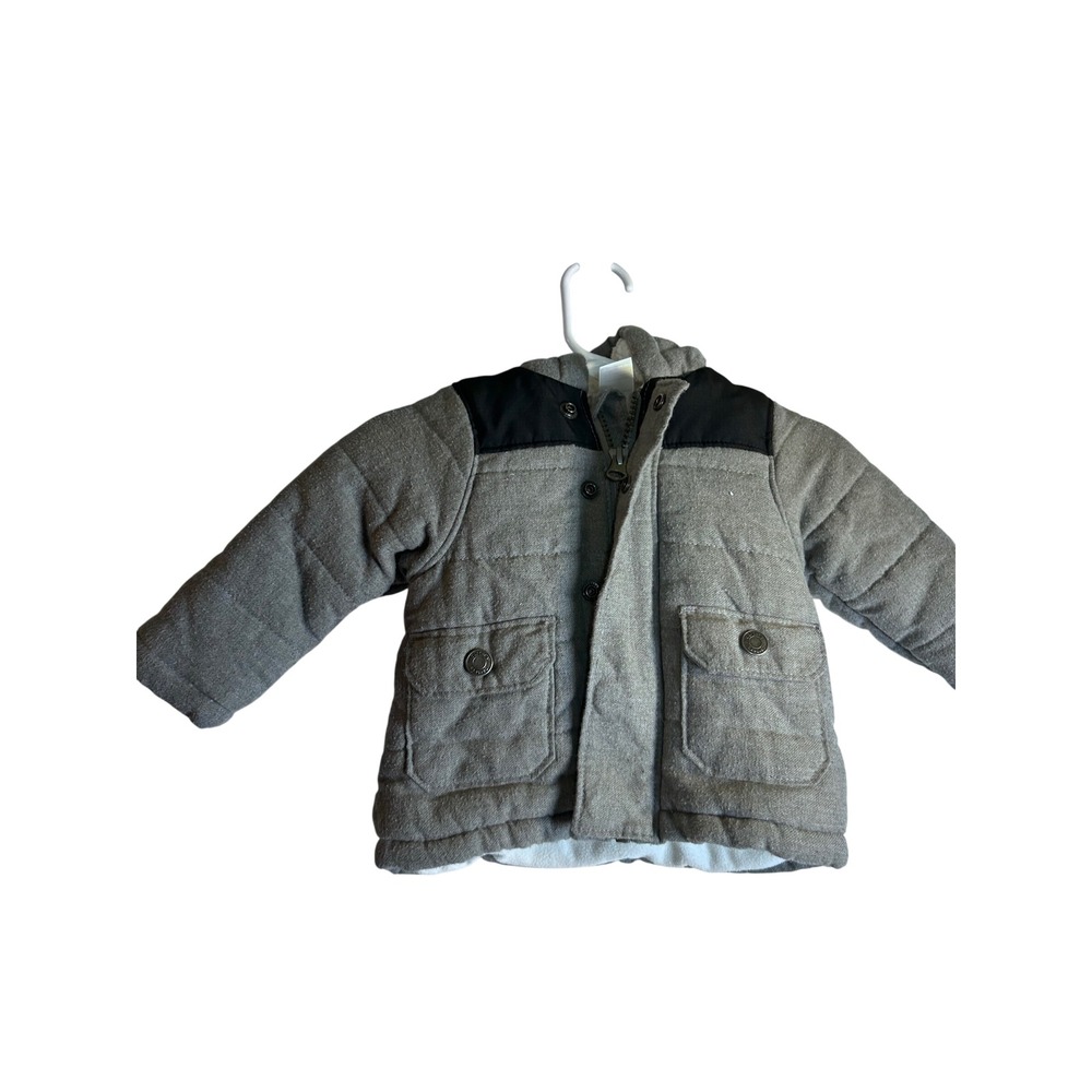 Carter's Hooded Puffer Jacket 6M Grey Sherpa Lined Quilted Outerwear Kids